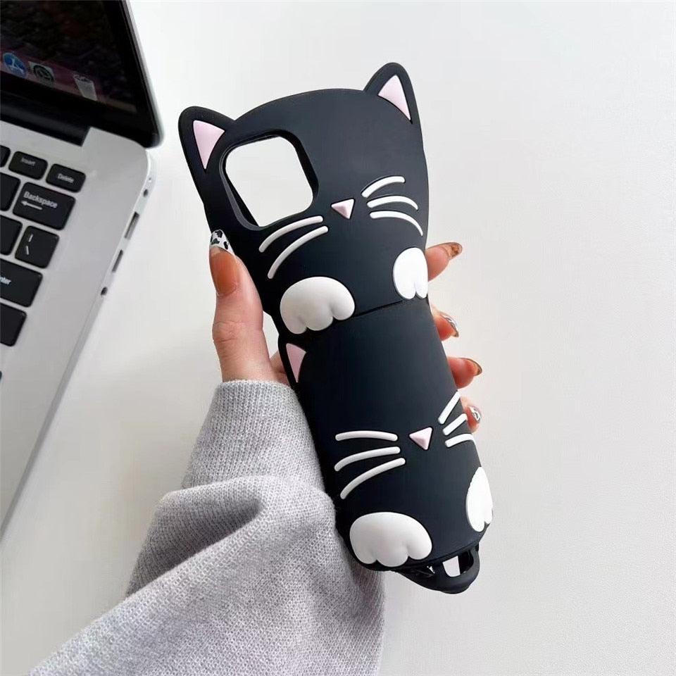 3D Cartoon Cute Cat Ear Phone Case For Iphone 12 13 11 Pro Max X Xr Xs Max 7 8 6 6s Plus Se 2020 Lucky Cat Cartoon Silicone Cat Phone Case