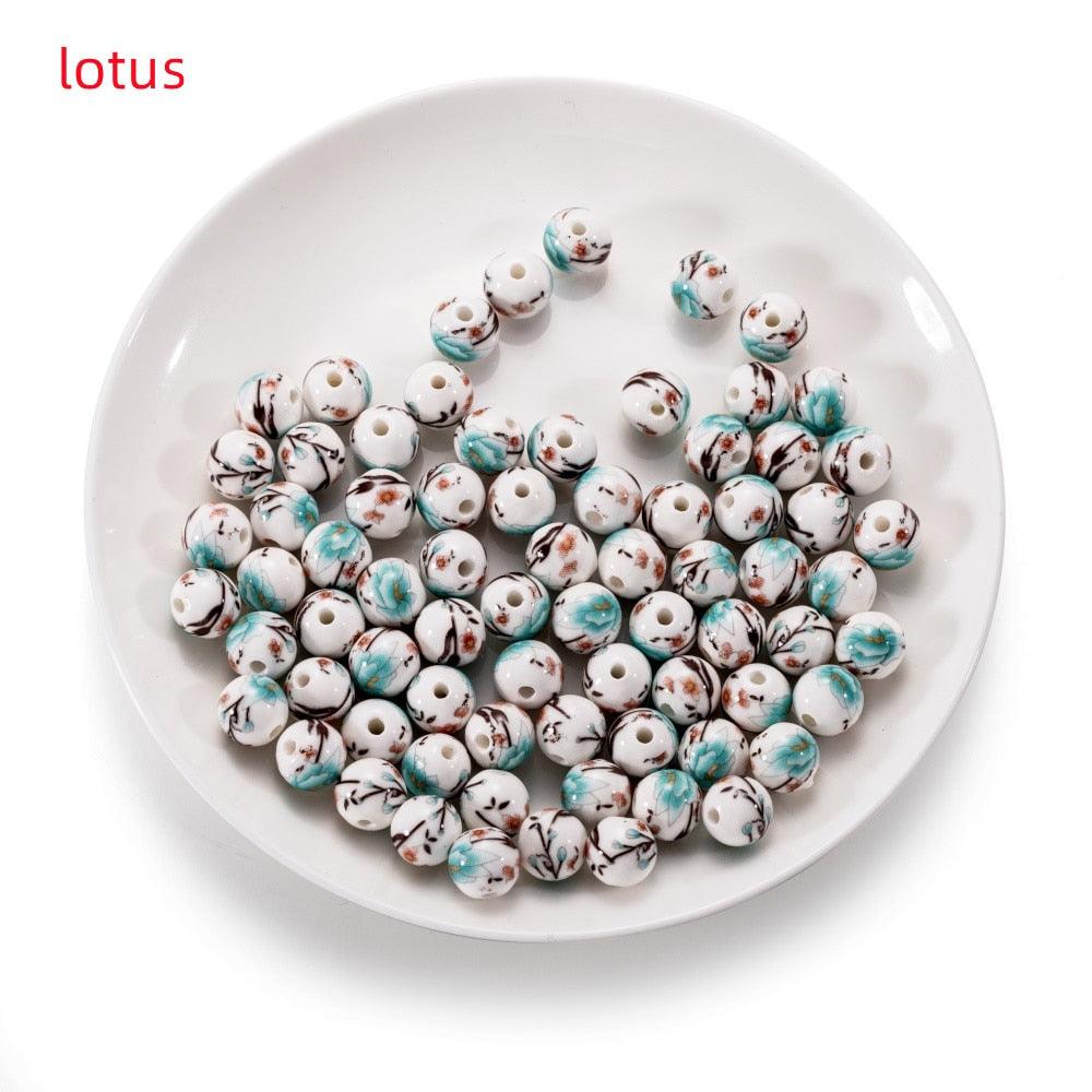 10Pcs/Lot 11mm Flower Patterns Round Ceramic Porcelain Spacer Loose Beads for Bracelet Earrings Jewelry Making Accessories Big Large Hole Ceramic Beads Flower Blue and White Porcelain Beads Jewelry Making