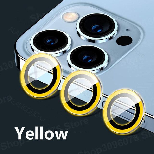 Colorful Design Round Ring Metal Alloy HD Glass For iPhone 13 12 11 Pro Max Camera Lens Protectors Luminous Camera Ring Glass for iPhone11 Pro max 13mini 13pro Protective Film