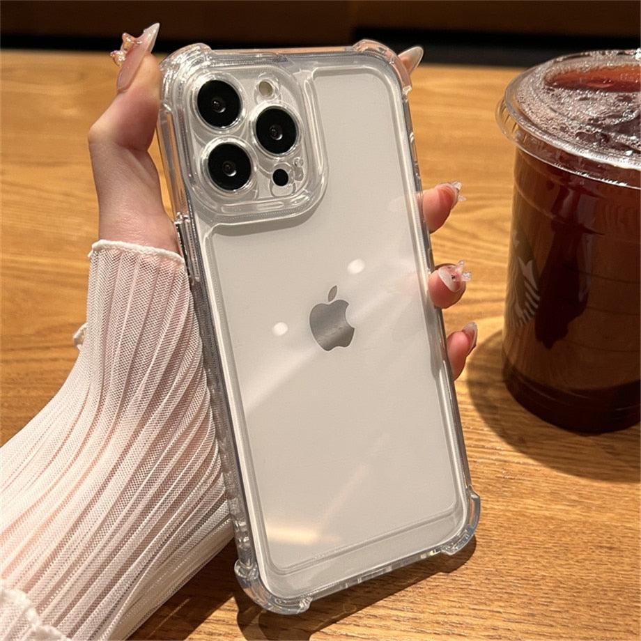 Luxury Shockproof Clear Hard Case For iPhone 14 13 12 11 Pro Max X XR XS 7 8 Plus Soft Silicone Bumper Transparent Cover Drop Protection iphone Protective Case Compatible With iPhone