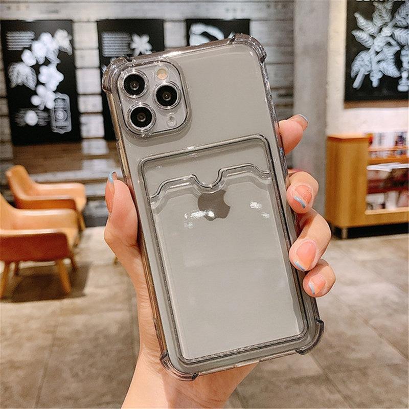 Simple Clear Silicone Wallet Case for iPhone 14 13 12 11 Pro XS Max X XR Shockproof Lens Protection Card Cover Shockproof Soft Bumper Clear Case Classic Stylish Case