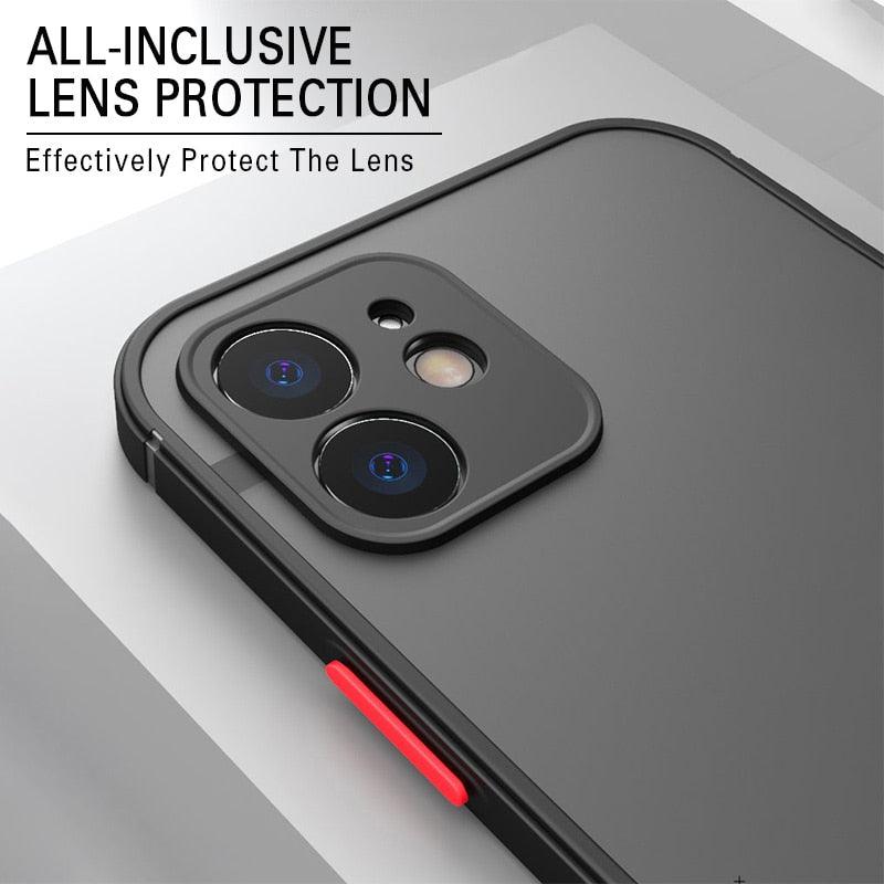 Luxury Shockproof Armor Case For iPhone 11 12 13 14 Pro Max Mini X XR XS Soft Silicone Bumper Clear Hard Cover Shockproof Soft Flat Side Bumper Translucent Hard Back Slim Phone Case