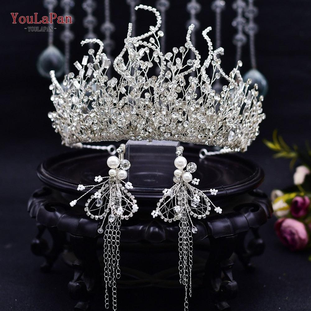 Wedding Headwear Necklace Earrings Jewelry Set Bride Headbands Rhinestone Headpiece Bridal Tiaras And Crowns Silver Rhinestone Wedding Headpiece For Women Handmade Bridal Headband Hair Accessories