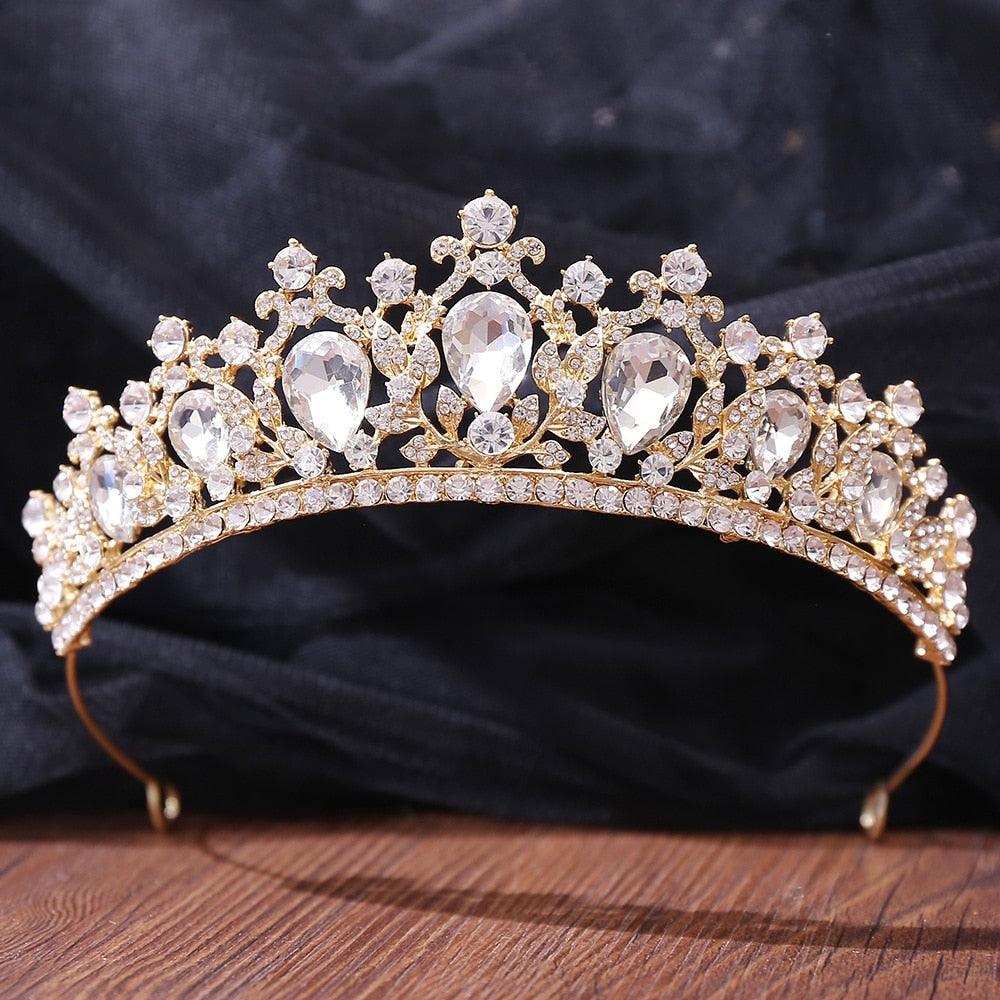 New Gold Color Crown Hair Accessories Luxury Crystal Tiara For Women Wedding Headdress Bridal Hair Jewelry Crystal Crown Pageant Bridal Wedding Hair Jewelry Accessories