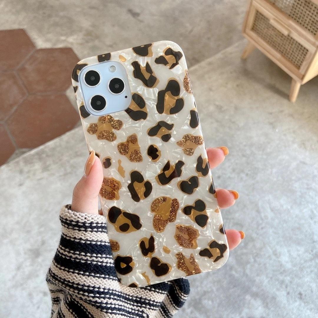 Vintage Glitter Leopard Print Phone Case for iPhone 13 12 11 14 Pro Max Leopard Marble Cover Cute Print Pattern Vintage Cheetah Glitter Translucent Clear Soft Slim Protective Phone Case for Women