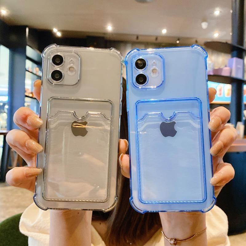 Simple Clear Silicone Wallet Case for iPhone 14 13 12 11 Pro XS Max X XR Shockproof Lens Protection Card Cover Shockproof Soft Bumper Clear Case Classic Stylish Case