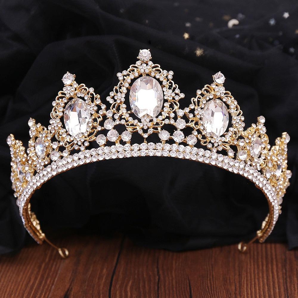 New Gold Color Crown Hair Accessories Luxury Crystal Tiara For Women Wedding Headdress Bridal Hair Jewelry Crystal Crown Pageant Bridal Wedding Hair Jewelry Accessories