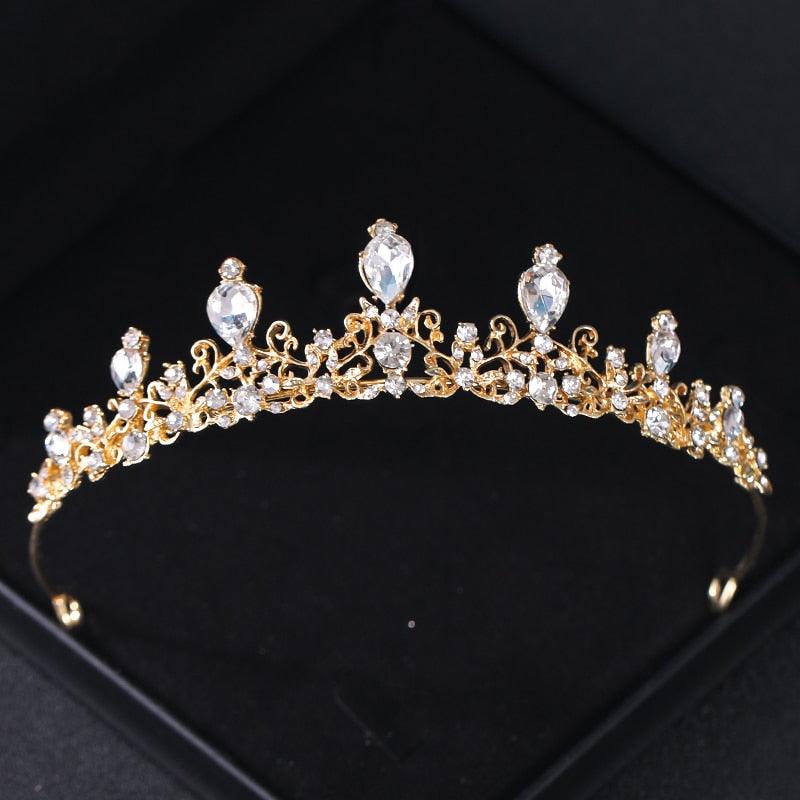 Gold Color Crystal Bridal Tiaras And Crowns Rhinestone Prom Headband Bridal Wedding Hair Accessories Jewelry Crown Tiara Gold Bridal Tiara For Wedding Women Pearl Crown Princess Prom Headband