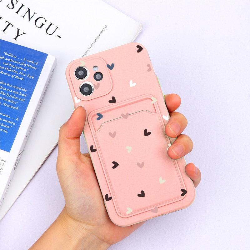 Soft Silicone Wallet Card Holder Phone Case For iPhone 11 mini Cases For iPhone 7 8 Cover Simple Silicone Protective Case For iPhone Girls Women Soft Slim Fit iPhone Case