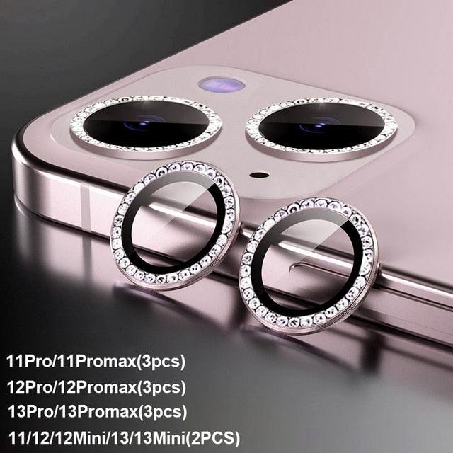 Diamond Camera Case For iPhone 14 13 Pro Max 12 Pro Max Camera Lens Protector Cover For iPhone11 Pro 12Pro Tempered Glass HD Clear Tempered Glass Camera Protector