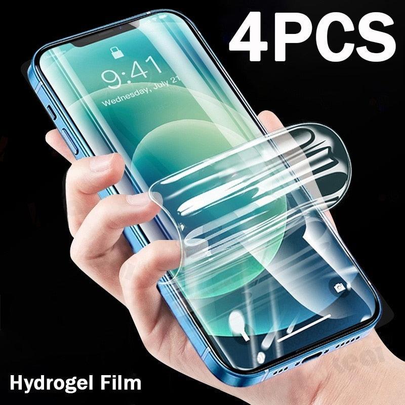 4PCS Hydrogel Film for iPhone 13 12 11 Pro Max Mini Screen Protector for iPhone XR XS Max X SE 2020 7 8 6S Plus 6 Tempered Glass Film Anti-Scratch 9H HD Screen Protector for iPhone