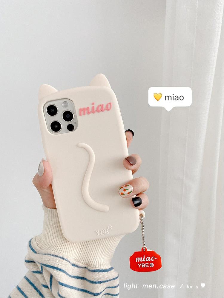 Cartoon Cute Cat Ear Phone Case For Iphone 14 12 13 11pro Max X Xr Xs 7 14plus Matte Soft Silicone Shockproof Case Funny Cat Design Cute Back Case