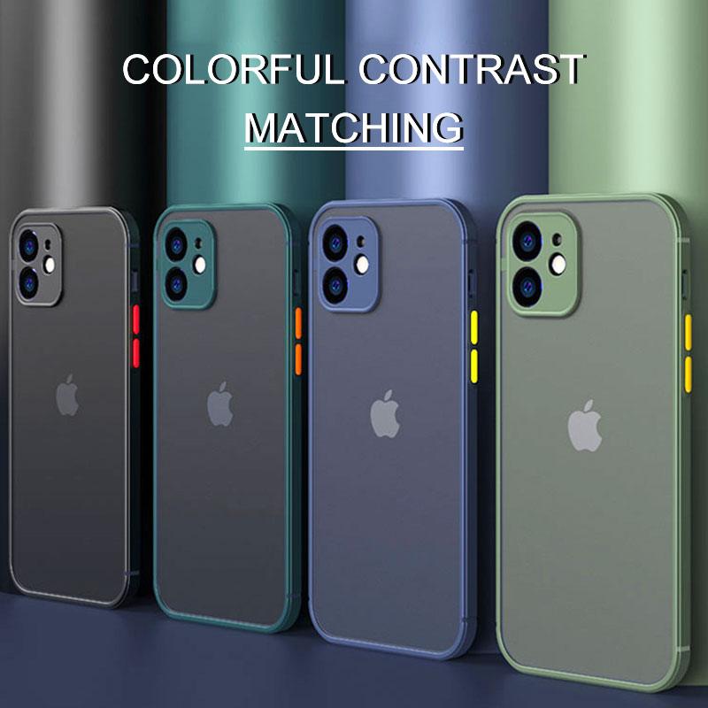 Luxury Shockproof Armor Case For iPhone 11 12 13 14 Pro Max Mini X XR XS Soft Silicone Bumper Clear Hard Cover Shockproof Soft Flat Side Bumper Translucent Hard Back Slim Phone Case