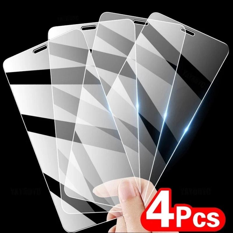 4PCS Tempered Glass For iPhone 11 12 13 14 Pro MAX XR X XS Max Screen Protector on For iPhone 12 11 13 14 Mini 7 8 6 Plus Glass Edge- Bubble Free- Scratch Resistant Protective Film For iPhone