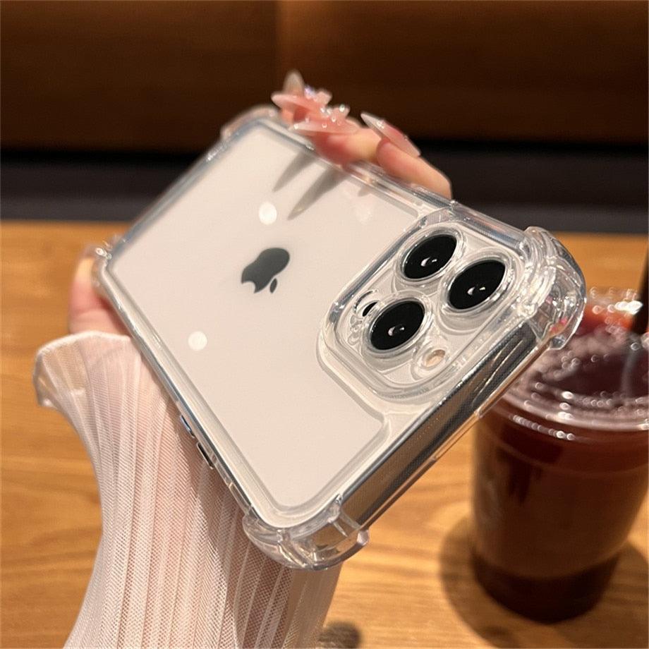 Luxury Shockproof Clear Hard Case For iPhone 14 13 12 11 Pro Max X XR XS 7 8 Plus Soft Silicone Bumper Transparent Cover Drop Protection iphone Protective Case Compatible With iPhone