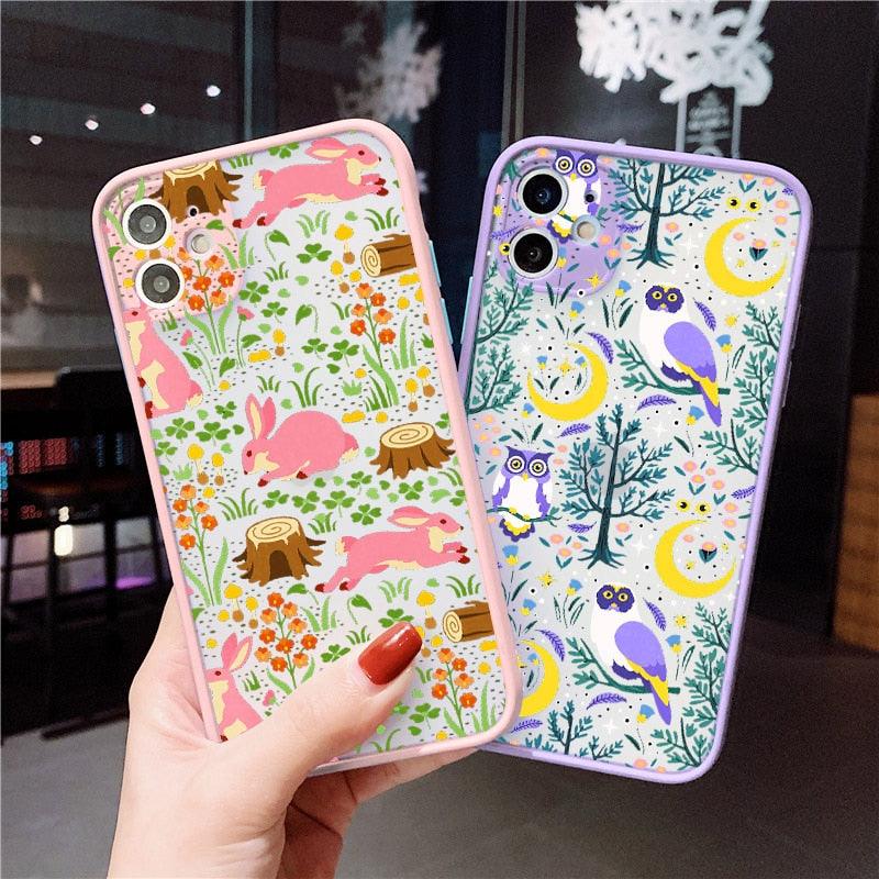 Fashion Owl Rabbit Flowers For iPhone 14 13 12 11 Pro Max Xs Xr X 7 8 Plus SE2 Cover Owl Art Print Design for iPhone Case Girls Women Men