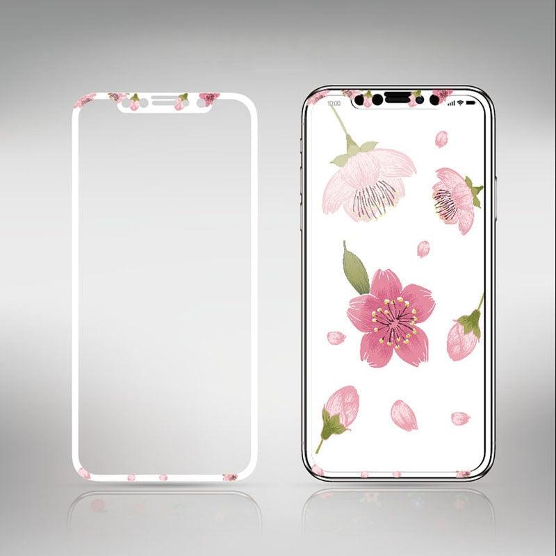 Flowers Screen Protector For iPhone 11 12 13 Pro Max Soft Edge Tempered Glass For iPhone XS MAX XR 13mini Lovely Protect Film Floral Design Tempered Glass Screen Protector For iPhone