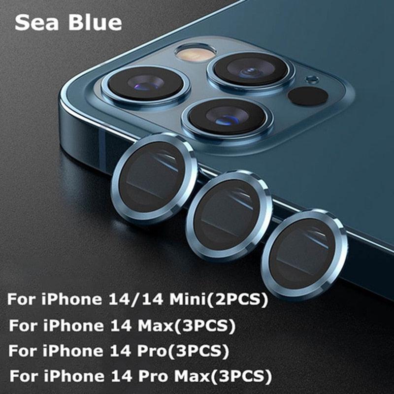 9H Tempered Glass Camera Cover Screen Protector Metal Ring Decoration Accessories For iPhone 14 13 Pro Max Metal Camera Lens Ring Glass Camera Lens Protectors for iPhone 14 13mini 13pro 14plus 14pro Camera Film