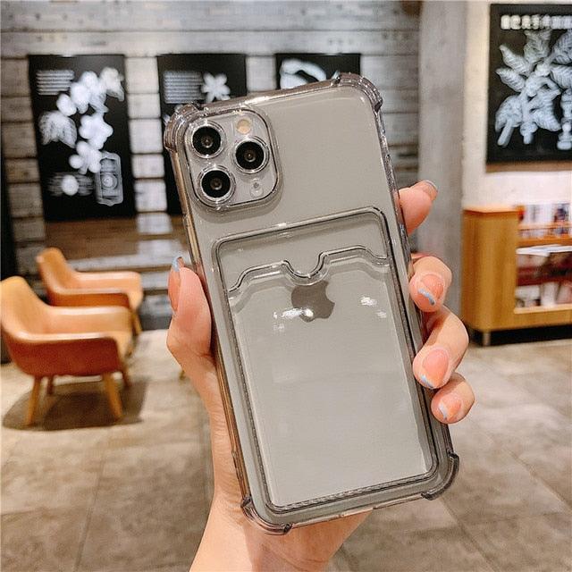 Transparent Card Slot Holder Case For iPhone11 13 12 Pro Max X XS XR Max 8 Plus Clear Shockproof Soft Wallet Cover Clear Case with Card Slot Slim Fit Shockproof Soft Protective Case