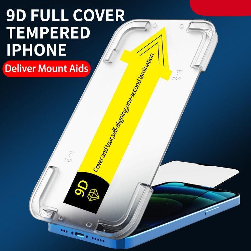 9D Tempered Glass On The For iphone 13 12 Mini 11 14 Pro Max Screen Protector Protective Glass For iphone X XR XS MAX Glass Film Tempered Glass Protective Film HD Clear 9H Hardness Screen Protector