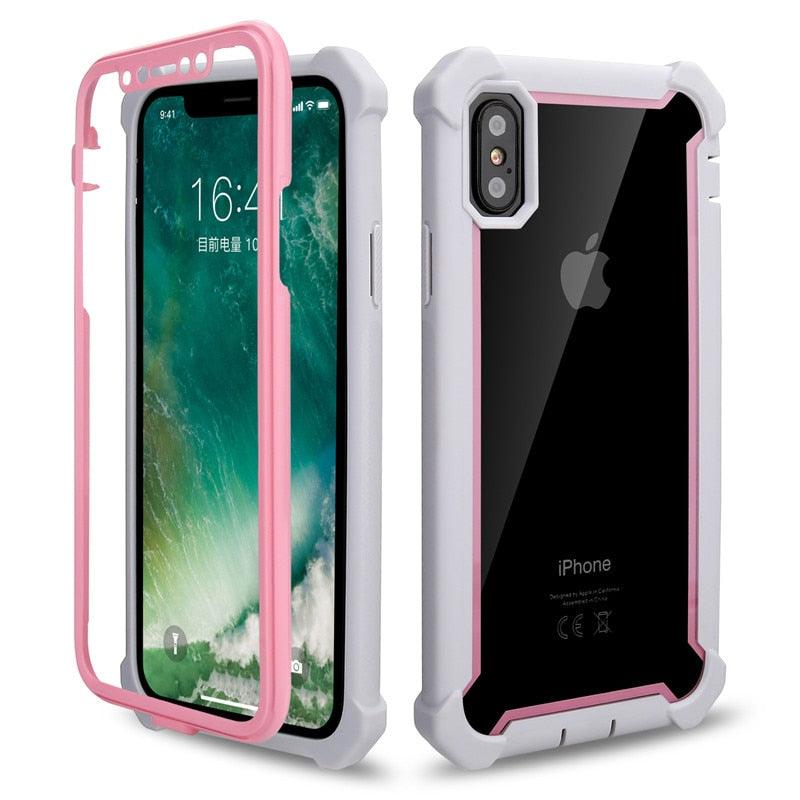 Heavy Duty Shockproof Phone Case For iPhone 14 13 12 Soft Transparent Back Cover Full-Body Clear Bumper Case with Built-in Screen Protector For iPhone