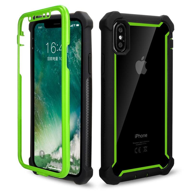 Heavy Duty Shockproof Phone Case For iPhone 14 13 12 Soft Transparent Back Cover Full-Body Clear Bumper Case with Built-in Screen Protector For iPhone