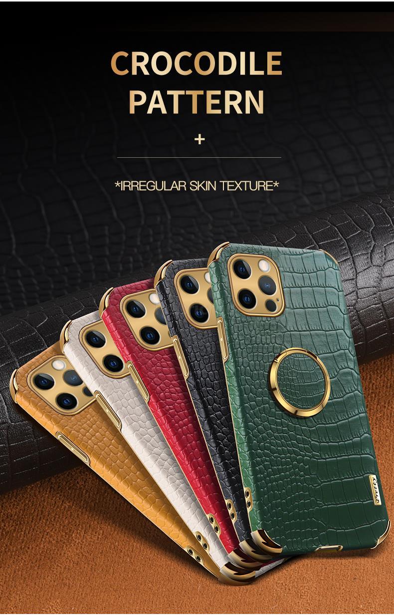 Crocodile Leather Case For iPhone 13 12 Mini Shockproof Magnetic Ring Holder Phone Cover Ultra-thin Soft Crocodile Leather Shockproof Bumper With Ring Bracket Protective Cover for iPhone