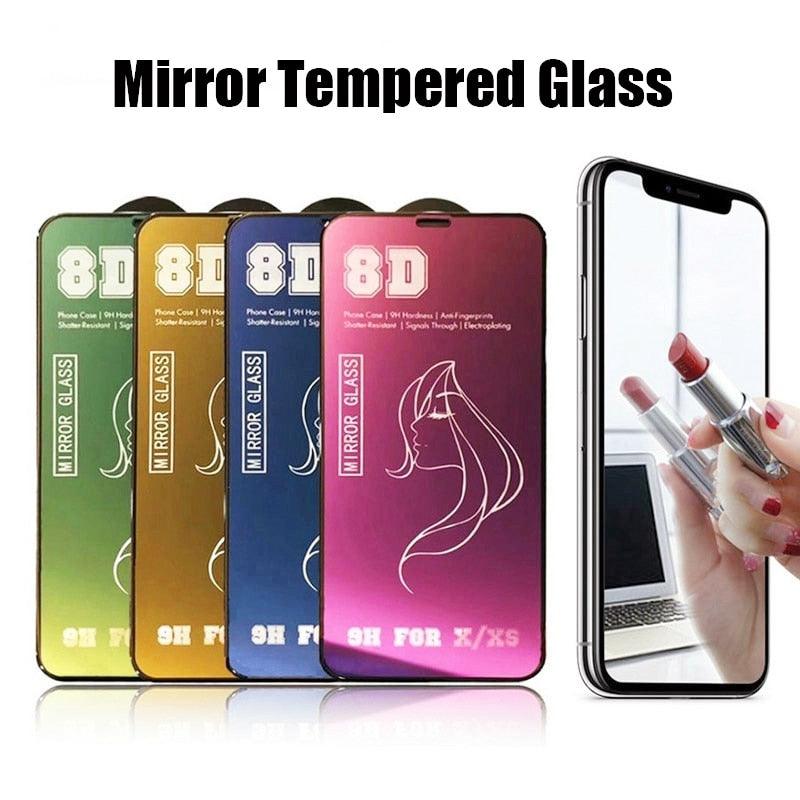 Glue Anti Scratch Mirror Screen Protector Tempered Glass For iphone 13 12 11 Pro XS Max X XR 7 8 Plus Makeup Mirror Tempered Glass for Iphone 11 12Pro 13pro Max Mirror Screen Protectors