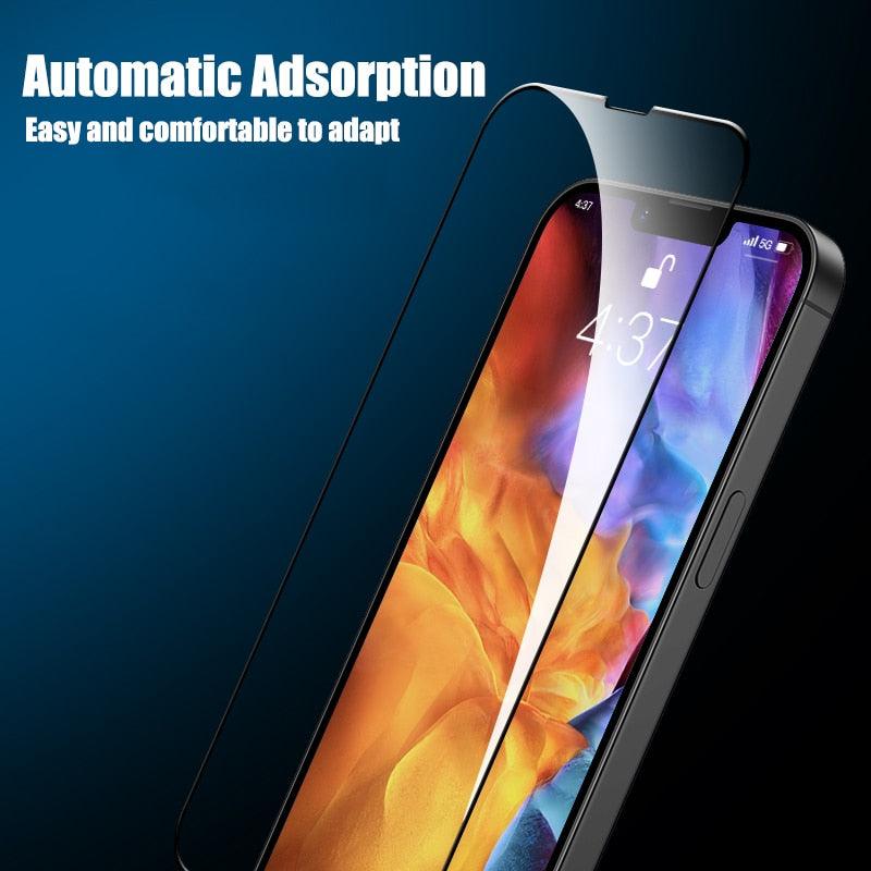 4Pcs Full Cover Protective Glass For iPhone 14 11 12 13 Pro Max Screen Protector For iPhone X XR Xs Max Tempered Glass Film 9H Tempered Glass Film Case-Friendly Screen Protector For iPhone