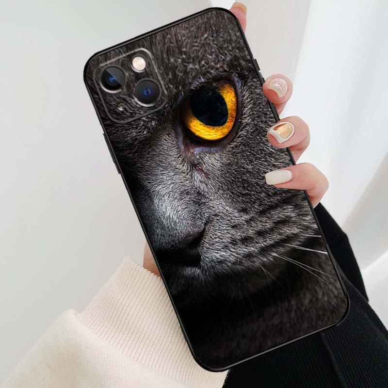 Beautiful Grey British Shorthair Cat Case For iPhone 12 13 Mini 13 11 12 14 Pro Max XS X XR 6S 7 8 Plus SE 2020 Silicone Cover Silicone Soft Black Moon Smooth Print Design