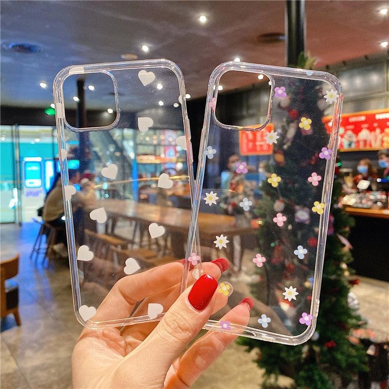 Transparent Cute Love Heart Soft Mobile Phone Case For iPhone 11 Pro Max 12 13 Mini 7 8Plus X XR XS Max Love Heart Case Full Camera Protection Soft Silicone Shockproof Case for iPhone