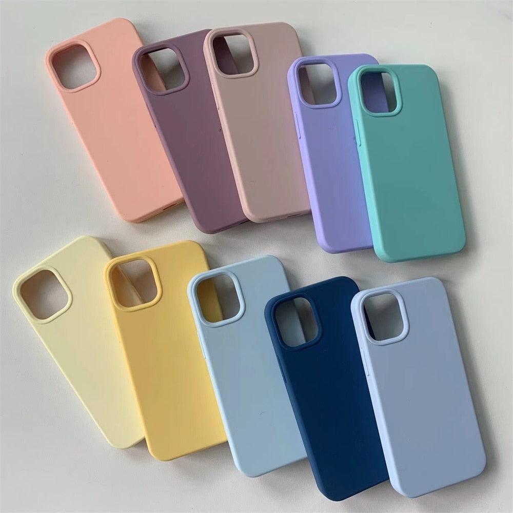 Unique Solid Color Soft Silicone Phone Cases For iPhone 13 12 11 14 Pro Max X XR XS Case For iPhone 12 13 Pro 7 8 SE Cover Silicone Phone Cover Ultra Slim Shockproof Protective Case for iPhone 14