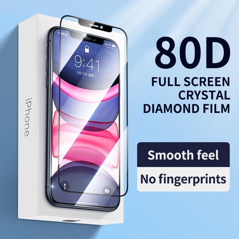 80D Full Protective Glass For iphone 6 7 8 Plus X Xr Xs Max SE Tempered Screen Protector iPhone 11 12 13 Pro Max Mini Glass Film  Screen Protector with Full-Coverage, Easy Installation Frame