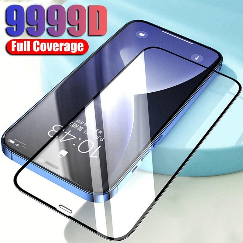 9999D Full Cover Tempered Glass For IPhone 11 12 13 Pro Max X XS Max XR Screen Protector On IPhone 12 Mini Protective Film  Edge To Edge Full Coverage And 9H Hardness Anti-Scratch Shockproof Protection Screen Cover Shield