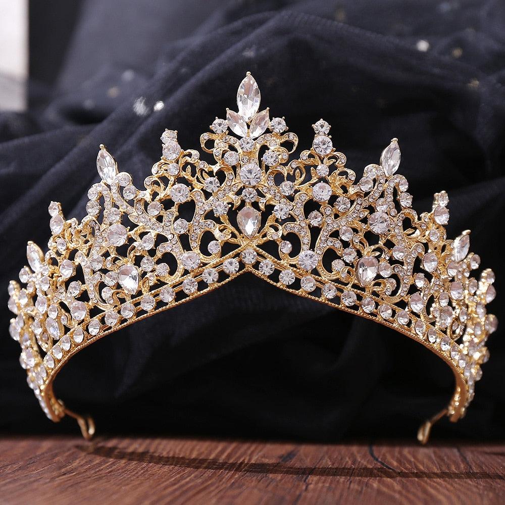 New Gold Color Crown Hair Accessories Luxury Crystal Tiara For Women Wedding Headdress Bridal Hair Jewelry Crystal Crown Pageant Bridal Wedding Hair Jewelry Accessories