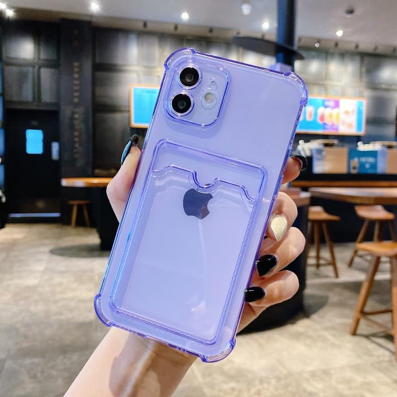 Simple Clear Silicone Wallet Case for iPhone 14 13 12 11 Pro XS Max X XR Shockproof Lens Protection Card Cover Shockproof Soft Bumper Clear Case Classic Stylish Case