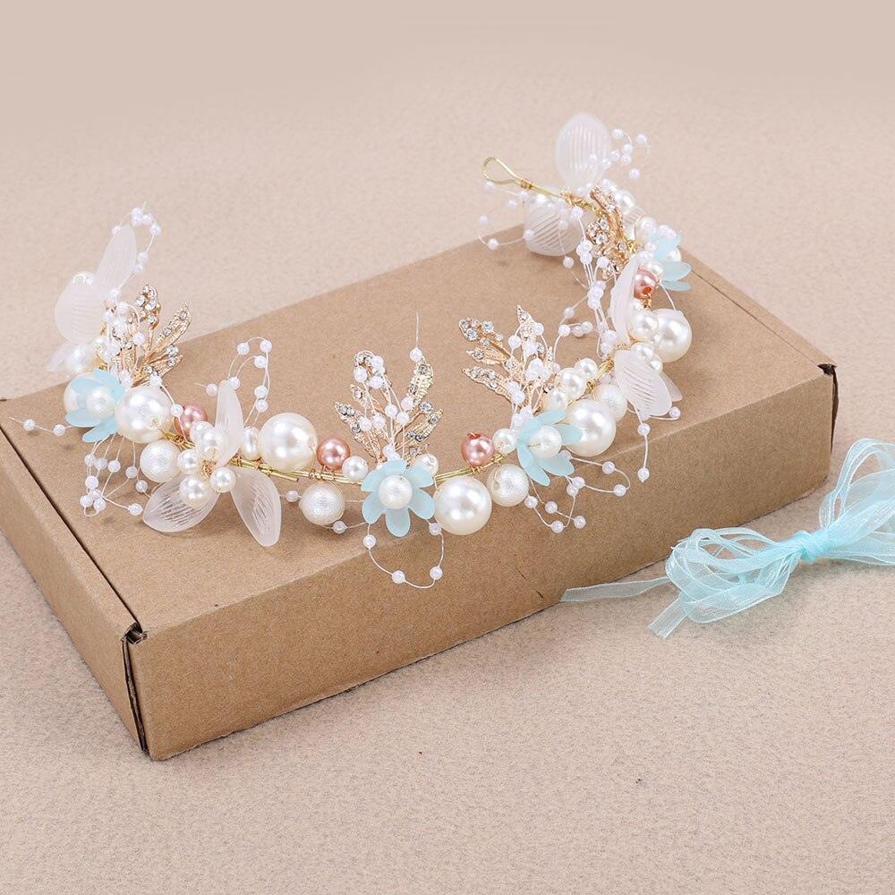 Pearl Flower Wreath Headband Girls Bridal Elegant Crowns Hair Headdress Bride Head Hoop Wedding Headbands Hair Jewelry Handmade Tiara Bridal Hair Bands Wedding Hair Accessories Gift Headpieces Hair Styling Accessories