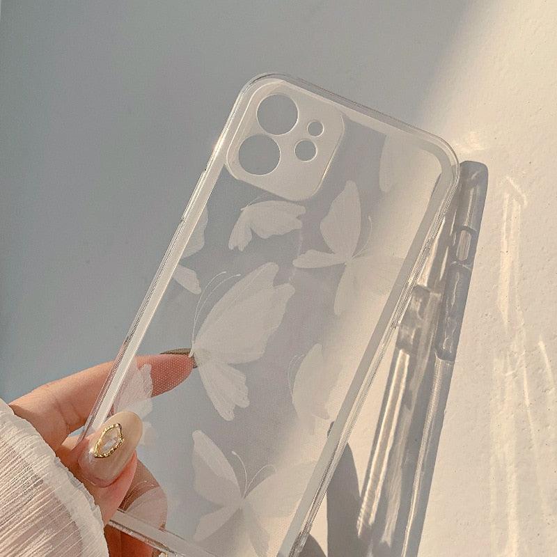 Transparent White Butterfly Cute Soft Silicone Clear Phone Case For Iphone X Xr Xsmax 11 12 Mini 13 Pro Max 8 7 Plus Cover Transparent Clear Soft Slim Flexible Back Case Anti-scratch Shockproof Bumper Cover