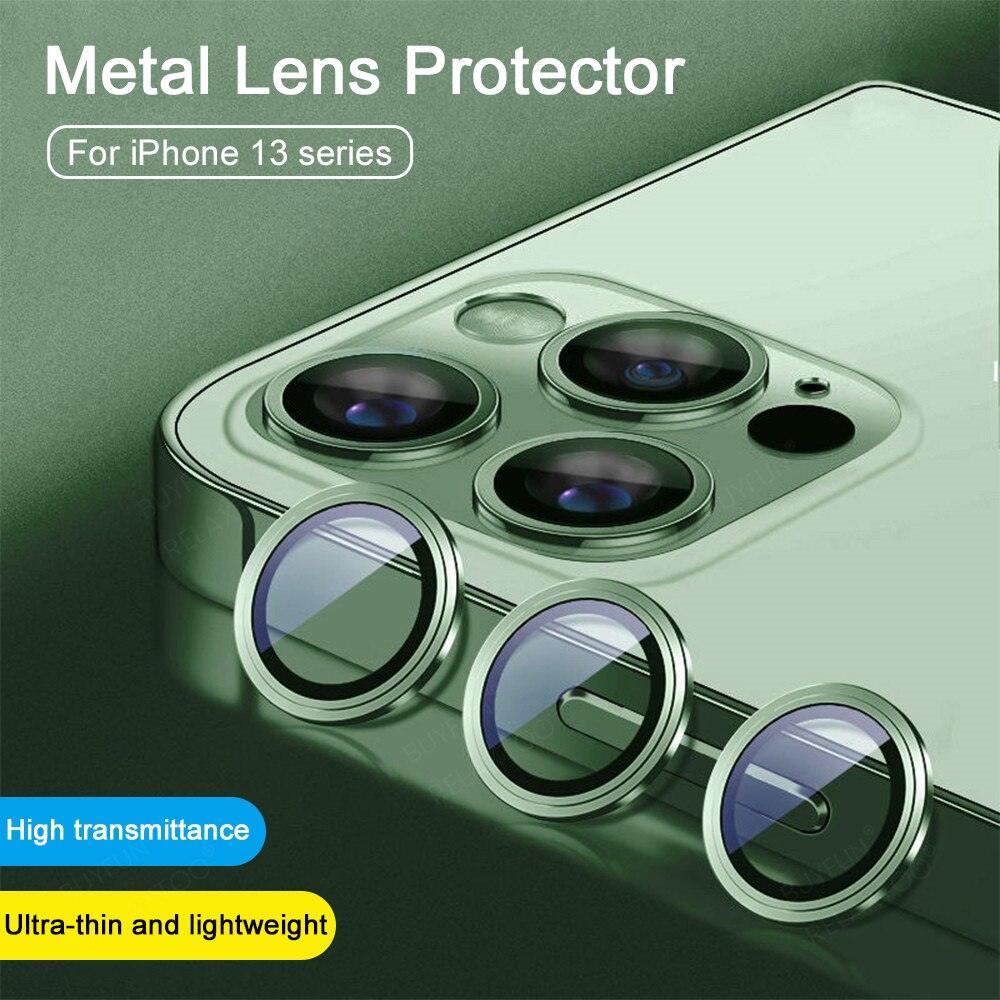 3D  Protective Glass Camera Protector Cover For iPhone 13 Pro Max i Phone 13Pro 13 Mini Rear Lens Metal Ring Protect Camera Lens Case Individual Metal Scratch Resistant HD Clear Case Tempered Glass Camera Case