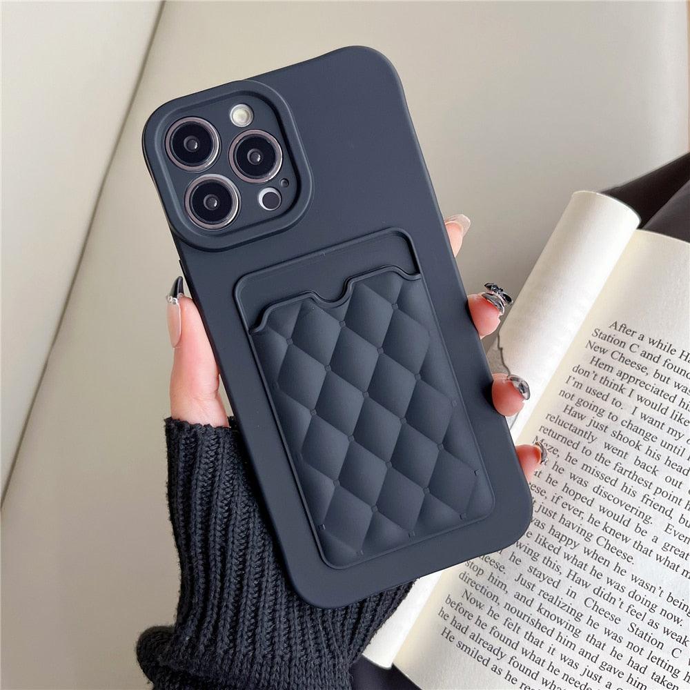 Fashion Women Luxury Pattern Wallet Case For iPhone 14 11 12 13 Pro Max Soft Silicone Card Holder Cover Silicone Case With Card Holder Compatible with iPhone