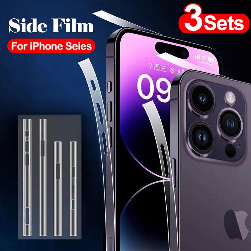 3Sets Clear Sticker Phone Side Film for iPhone 14 13 12 11 Pro Max X XR XS Frame Protective Ultra-Thin Border Film 3D Carbon Fiber Ultra Thin Protective Film