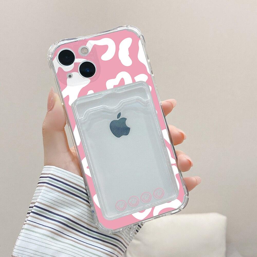 Transparent Cute Heart Pattern Phone Cases For iPhone 13 14 Pro Max Simple Luxurious Love Gradient Silicon Wallet Cover Card Holder Shockproof Bumper Protective Cover