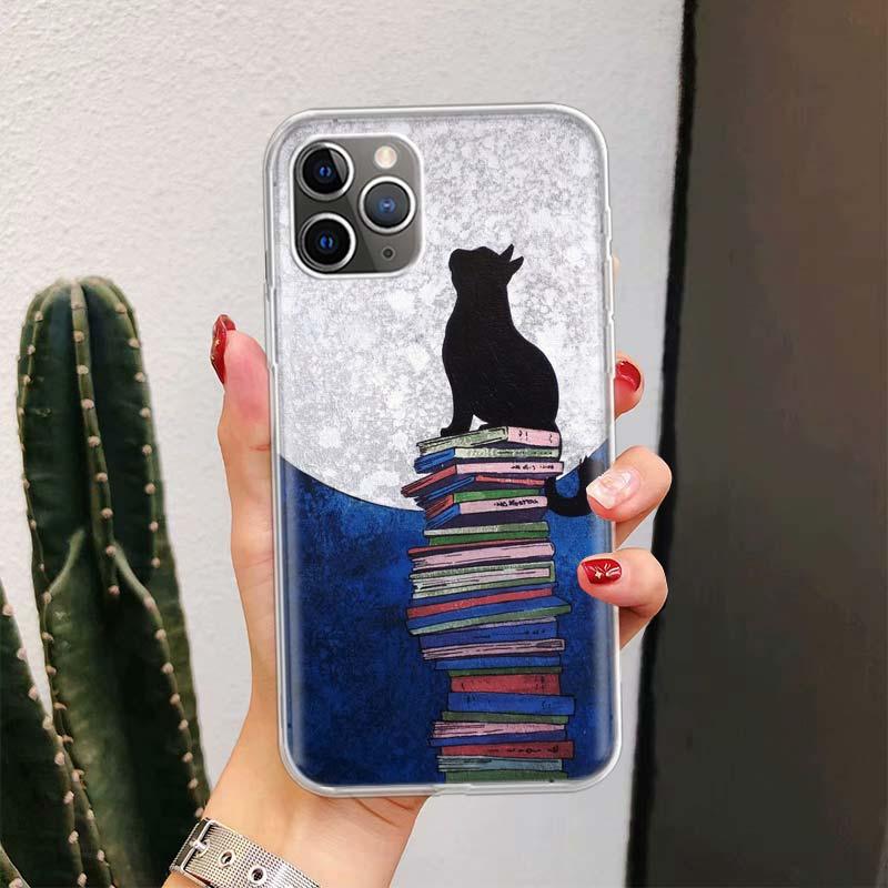 Black Cat Cartoon Cute For Iphone 11 13 14 Pro Max 12 Mini Phone Case X Xs Xr 6 6s 8 7 Plus Se 5 5s Cover Cute Funny Aesthetic Cat Design Pattern Silicone Soft Phone Case