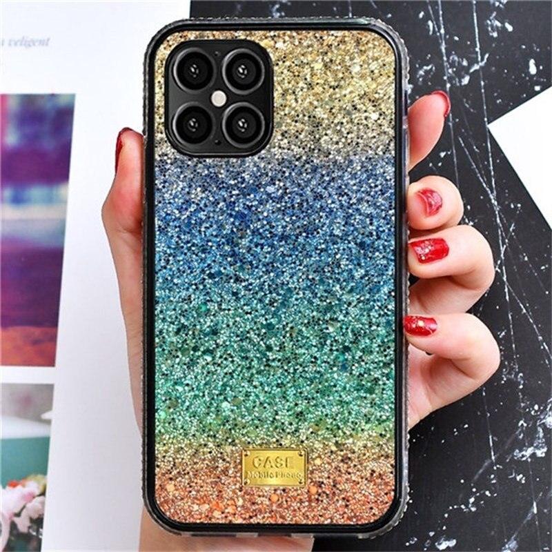 Shiny Green Multicolored Phone Case for IPhone 14 13 12 Pro Max Elegant Glitter Star Rhinestone Diamond Cover Luxury Sparkle Crystal Rhinestone Shiny Glitter Full Clear Stones Back Phone Cover