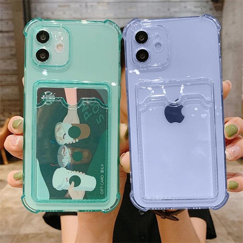 Simple Clear Silicone Wallet Case for iPhone 14 13 12 11 Pro XS Max X XR Shockproof Lens Protection Card Cover Shockproof Soft Bumper Clear Case Classic Stylish Case