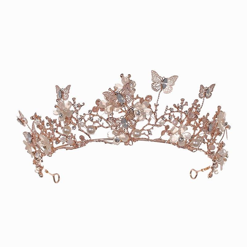 Bridal Crown Pearl Rhinestone Crown Tiara Butterfly Hairband Wedding Hair Accessories Princess Crown Bride Tiaras  Bridal Headpiece Gold Retro Crown Crystal Wedding Headpiece