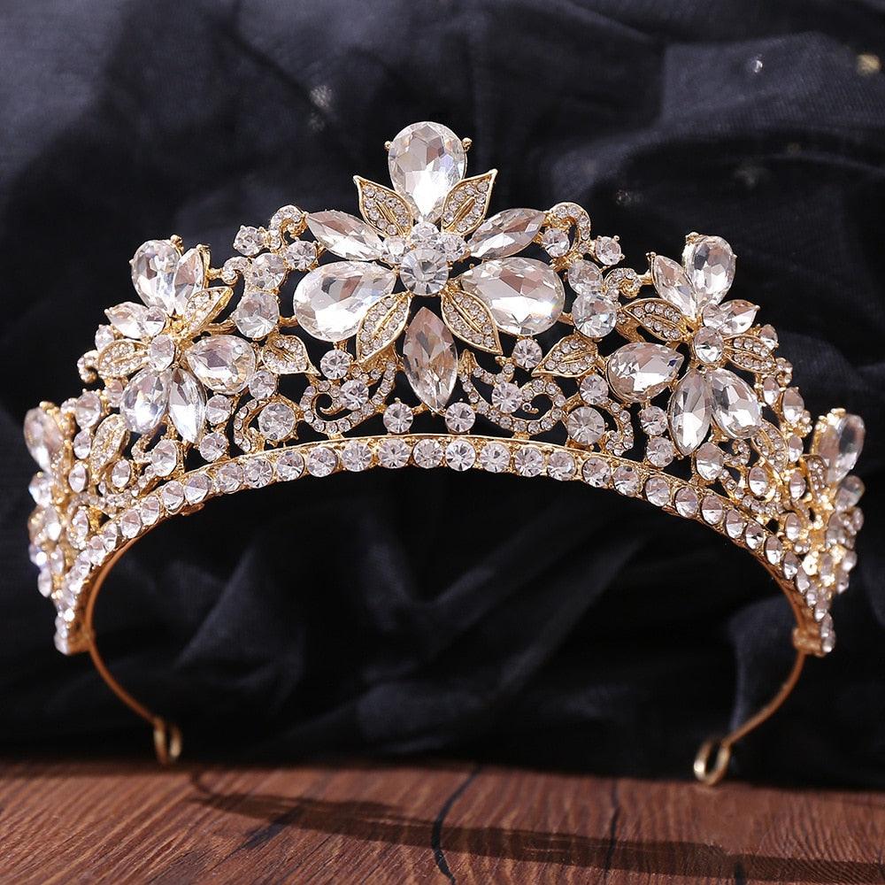 New Gold Color Crown Hair Accessories Luxury Crystal Tiara For Women Wedding Headdress Bridal Hair Jewelry Crystal Crown Pageant Bridal Wedding Hair Jewelry Accessories