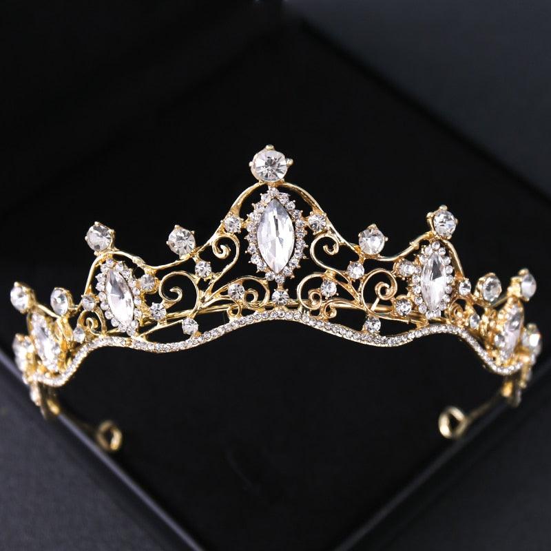 Gold Color Crystal Bridal Tiaras And Crowns Rhinestone Prom Headband Bridal Wedding Hair Accessories Jewelry Crown Tiara Gold Bridal Tiara For Wedding Women Pearl Crown Princess Prom Headband