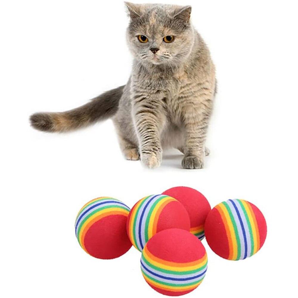 Cat Toy Interactive Ball Toys For Cats Funny Cat Rainbow Balls Kittens Pet Funny Toys Safety Material Pet Toys Creative Cat Teaser Ball Cat Plaything Cat Elastic Ball for Pet