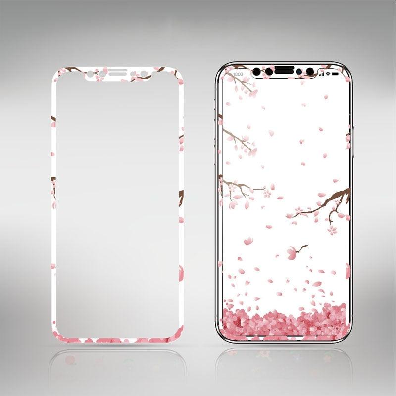 Flowers Screen Protector For iPhone 11 12 13 Pro Max Soft Edge Tempered Glass For iPhone XS MAX XR 13mini Lovely Protect Film Floral Design Tempered Glass Screen Protector For iPhone